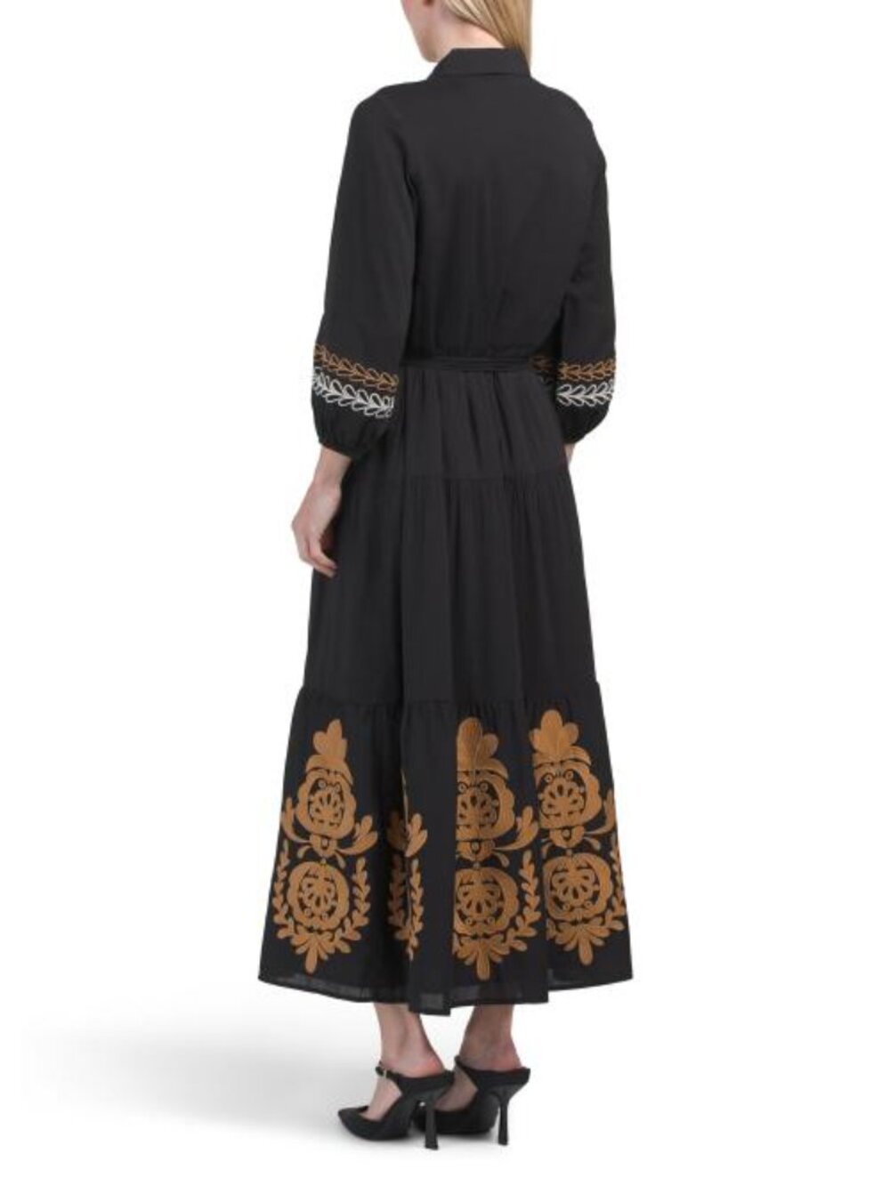 ELIE TAHARI Collared Button Down Balloon Sleeve Embroidered Maxi Dress - Picture 2 of 3